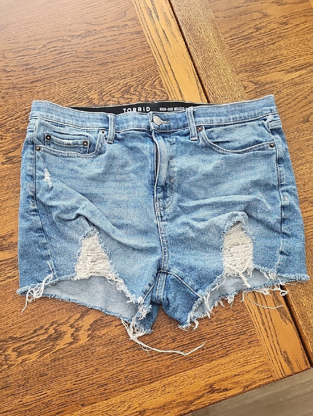 torrid Light Blue Distressed High-Rise Denim Shorts